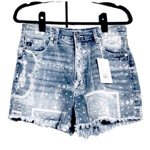 NWT KANCAN Jean Shirts Denim Bandana Western Country Distressed Designer Medium